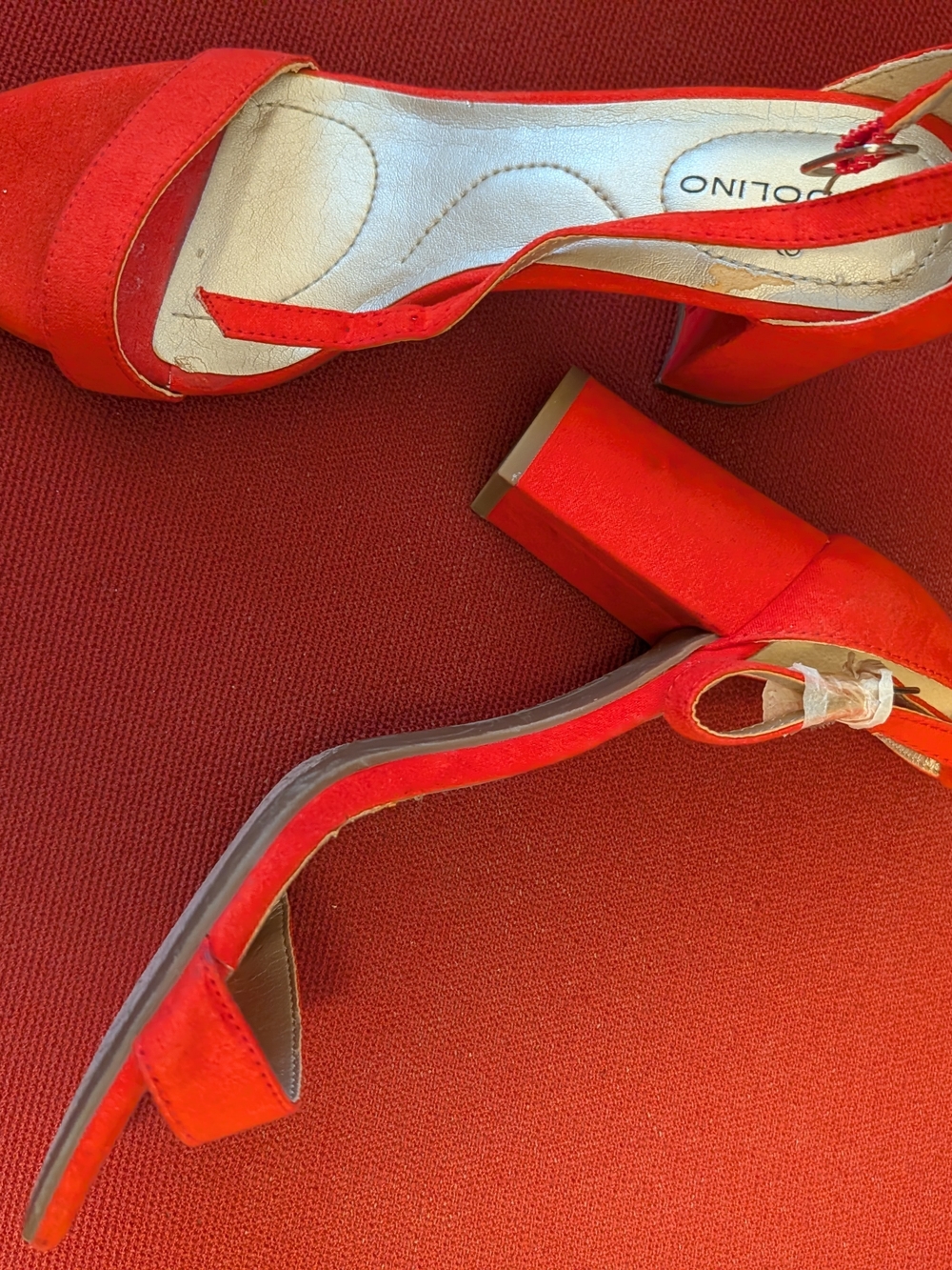 Red Suede Block Heel Sandals -